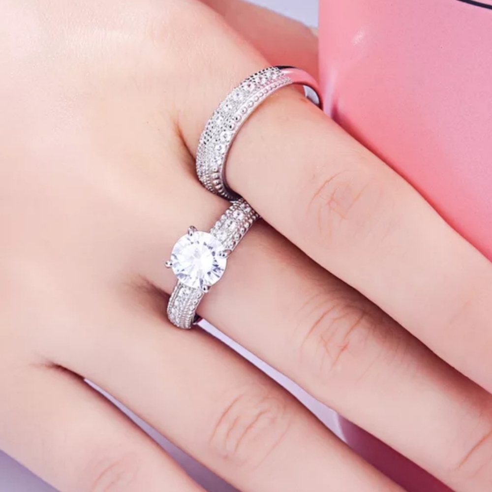 925 Sterling Silver CZ wedding Ring Set - Picture 7 of 8